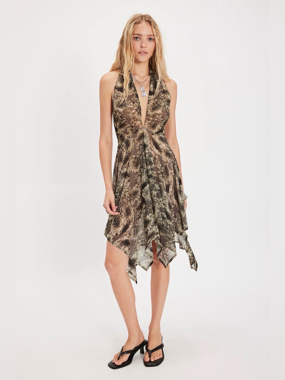 Norma Kamali Floral Fairy Hem Halter Dress